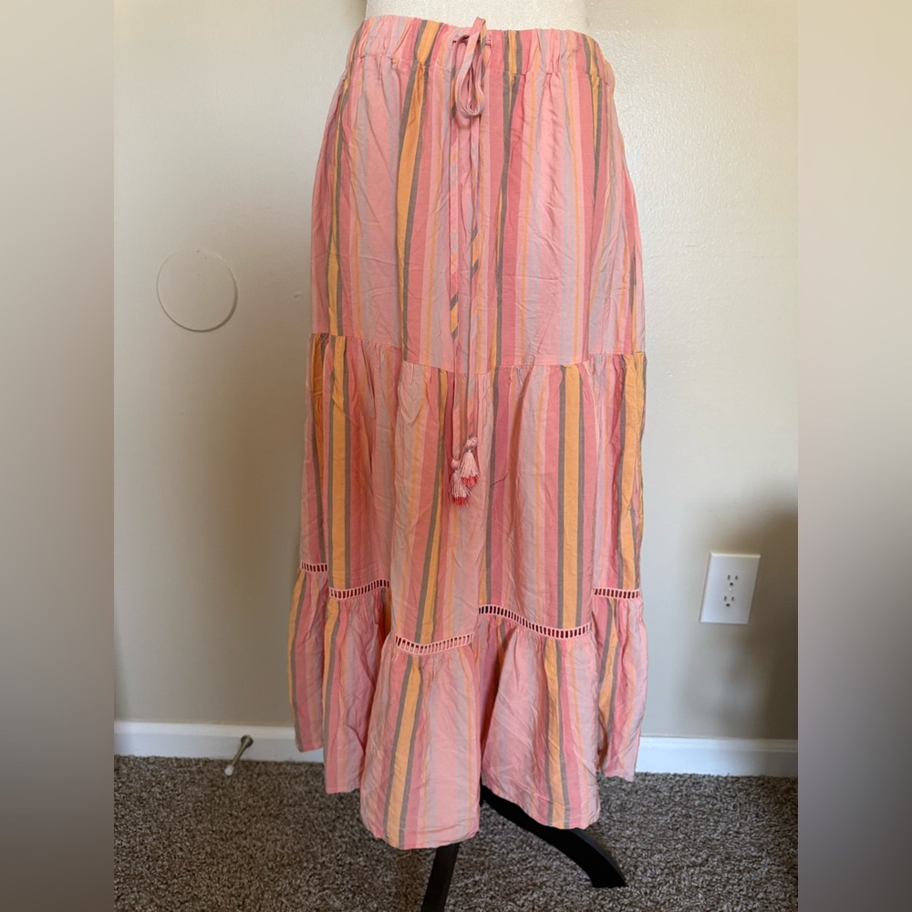 Matilda Jane Pink Striped Maxi Peach Ruffle Skirt Large